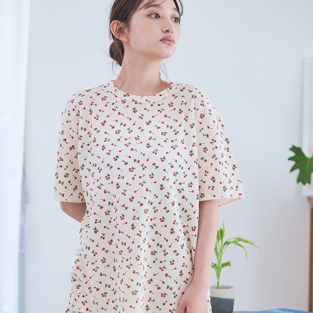 フルーツ柄ワッフルルームウェア 半袖上下セット | Fruit of the Loom